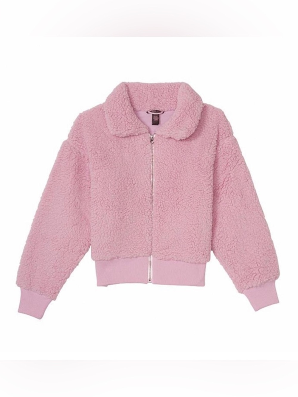 Victoria’s Secret Plush Fleece Zip Jacket Pink Embroidered VS Logo Back